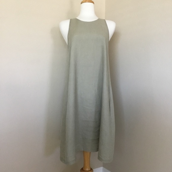 United Colors of Benetton Dress Pure Linen Sleeveless Khaki Size M - Picture 1 of 9